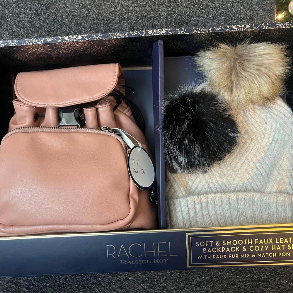 RACHEL Rachel Roy Blush Backpack & Cream Hat Set